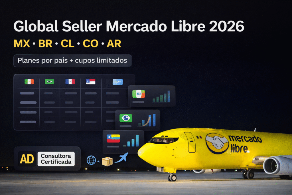 Global Seller en Mercado Libre (2026): vender desde USA o China a México, Brasil, Chile, Colombia y Argentina