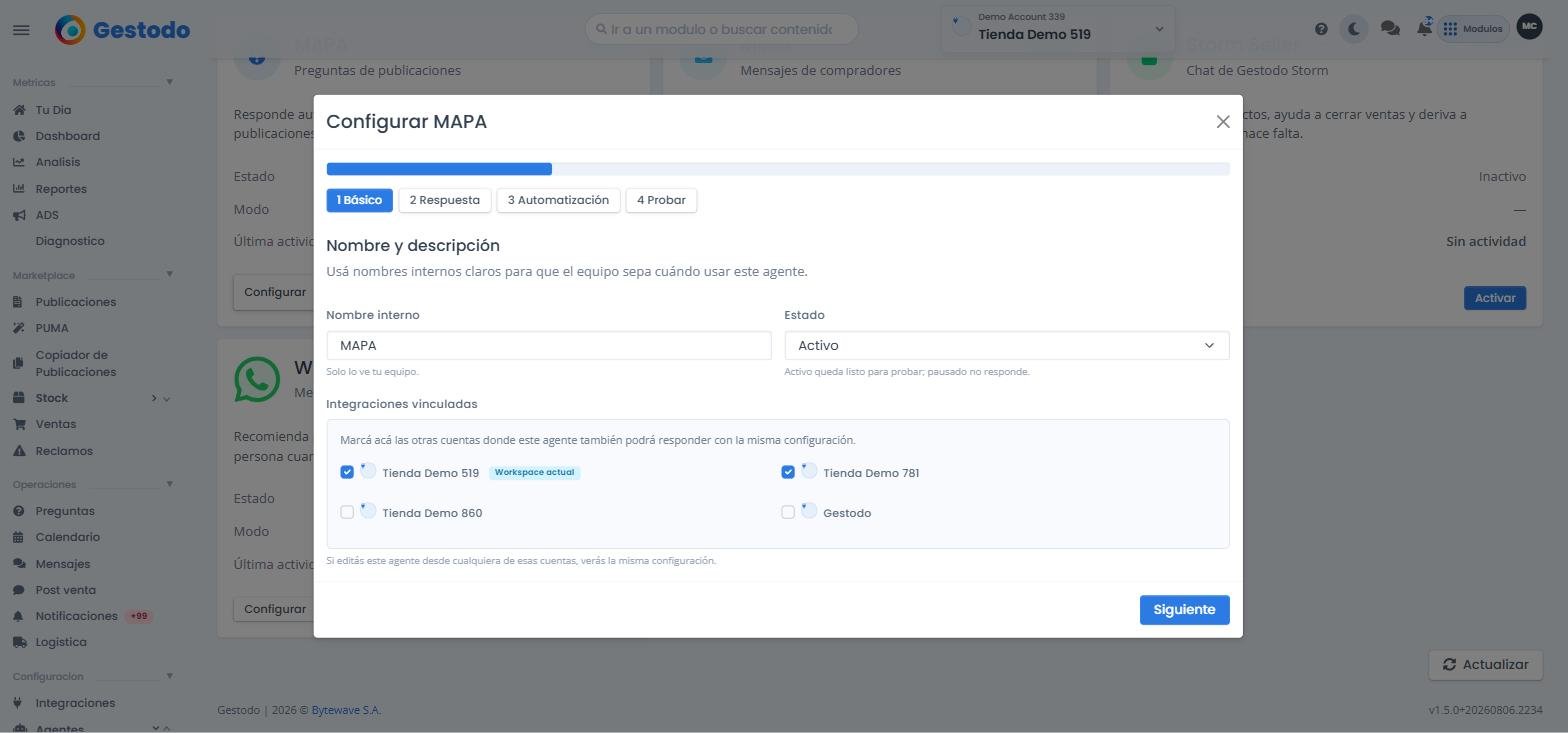 Agentes que responden por vos 24/7 en Mercado Libre: cómo funcionan y hasta dónde dejarlos solos 2 Configuración del agente MAPA con integraciones vinculadas a varias cuentas