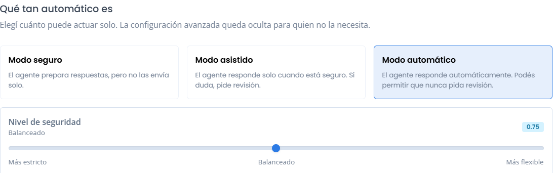 Agentes que responden por vos 24/7 en Mercado Libre: cómo funcionan y hasta dónde dejarlos solos 4 Modo seguro, modo asistido y modo automático del agente de Mercado Libre