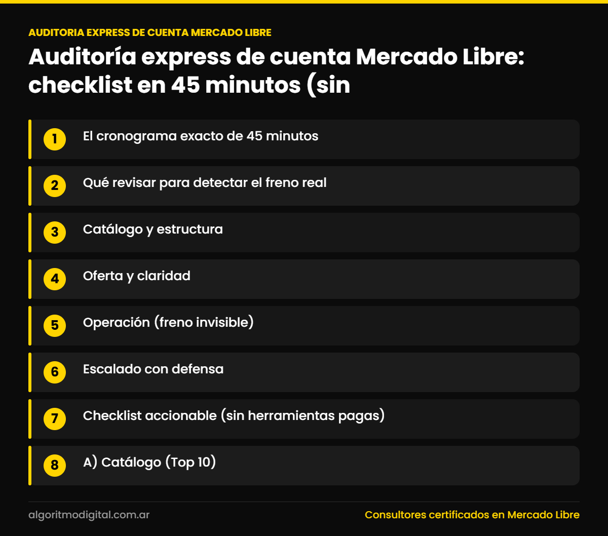 Auditoria express de cuenta mercado libre — Auditoría express de cuenta Mercado Libre: checklist en 45 minutos (sin