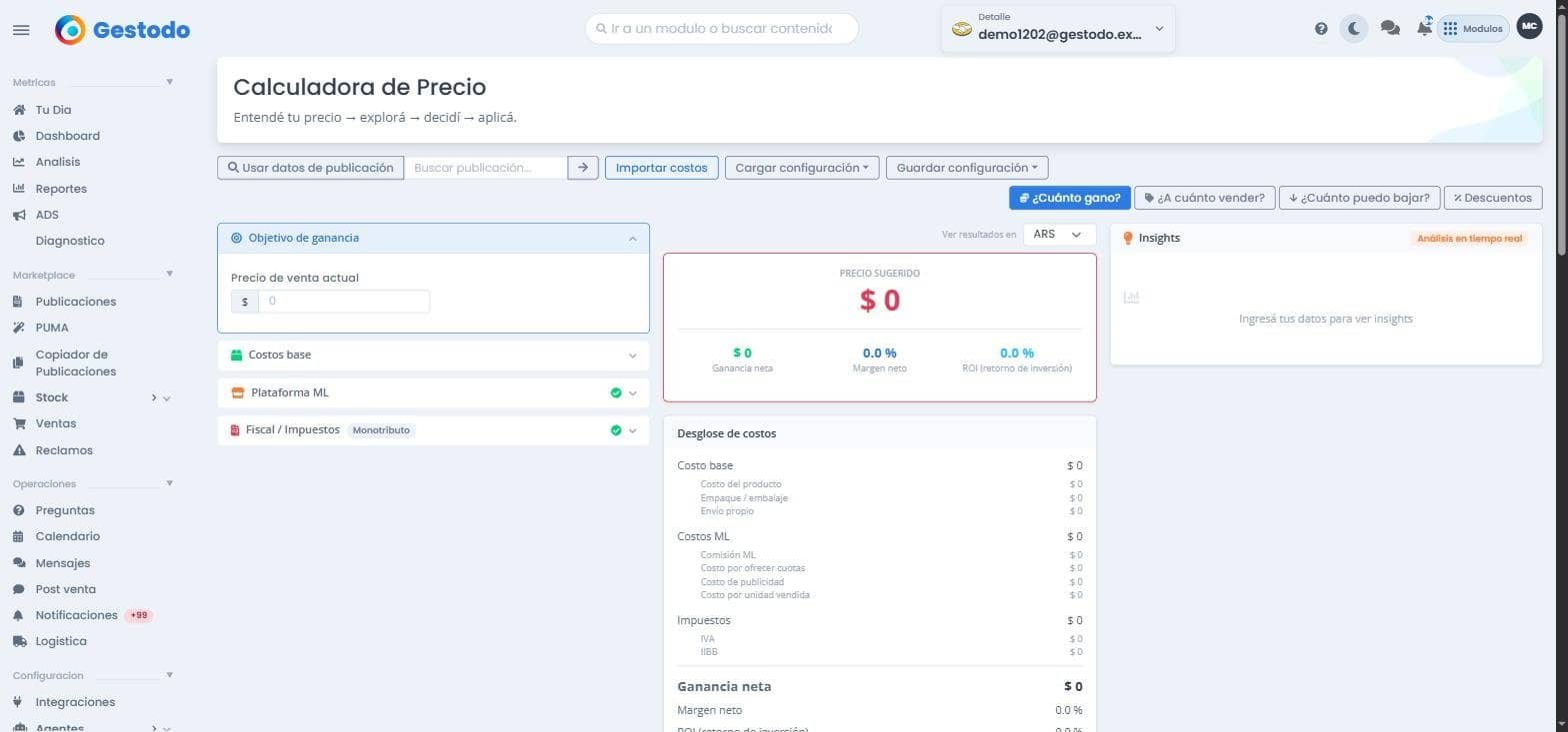 Calculadora de costos de Mercado Libre 2026: cuánto ganás realmente en cada venta 1 Pantalla inicial de la calculadora de precios de Mercado Libre