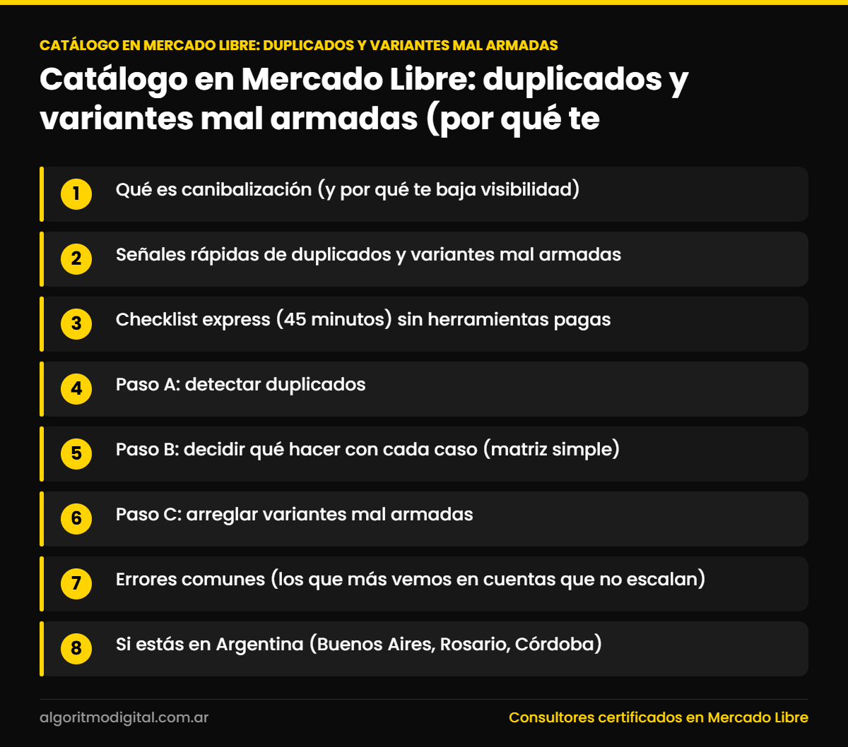 Catálogo en Mercado Libre: duplicados y variantes mal armadas — Catálogo en Mercado Libre: duplicados y variantes mal armadas (por qué te