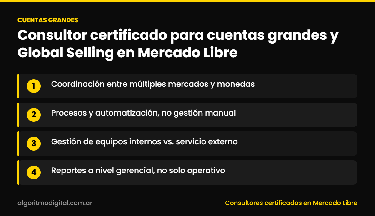 Cuentas grandes — Consultor certificado para cuentas grandes y Global Selling en Mercado Libre