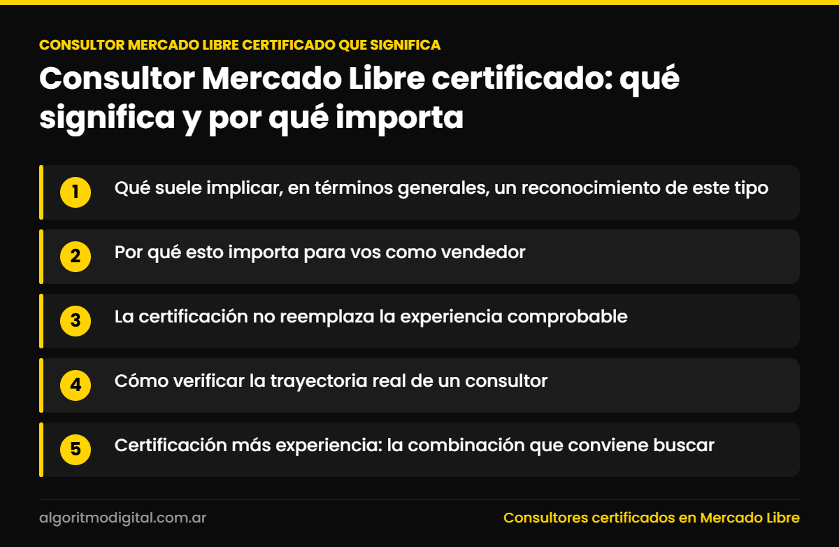 Consultor mercado libre certificado que significa — Consultor Mercado Libre certificado: qué significa y por qué importa