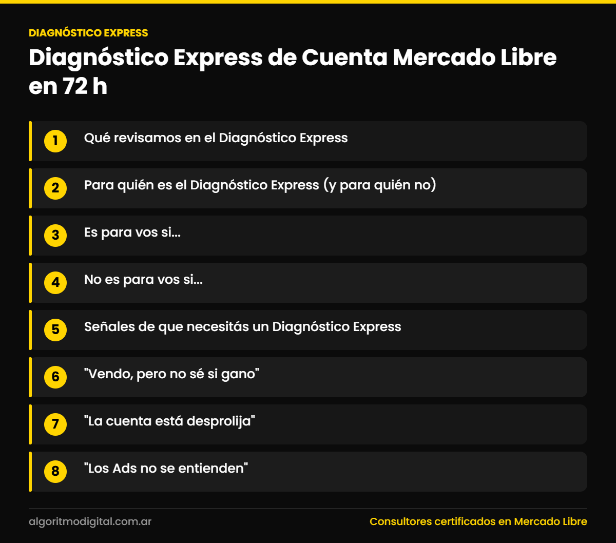Diagnostico express — Diagnóstico Express de Cuenta Mercado Libre en 72 h