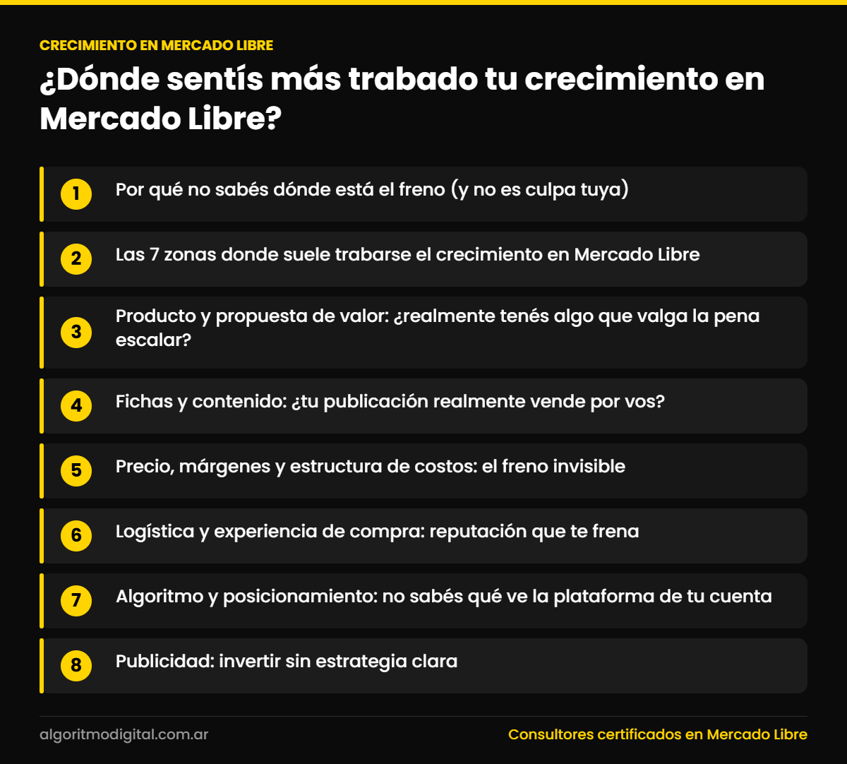 Crecimiento en mercado libre — ¿Dónde sentís más trabado tu crecimiento en Mercado Libre?