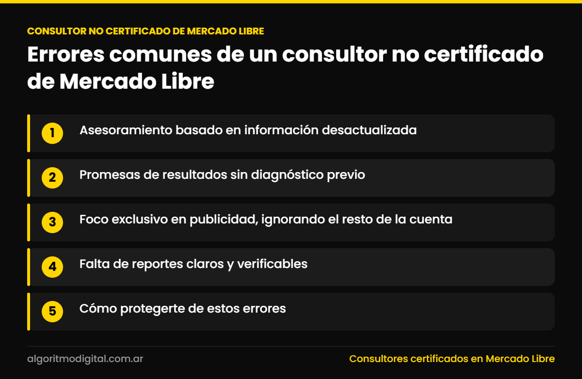 Errores comunes de un consultor no certificado de Mercado Libre 1 Consultor no certificado de mercado libre — Errores comunes de un consultor no certificado de Mercado Libre