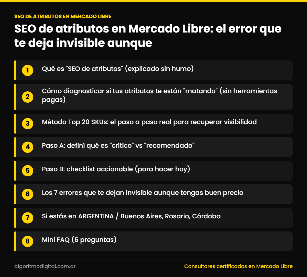 Seo de atributos en mercado libre — SEO de atributos en Mercado Libre: el error que te deja invisible aunque