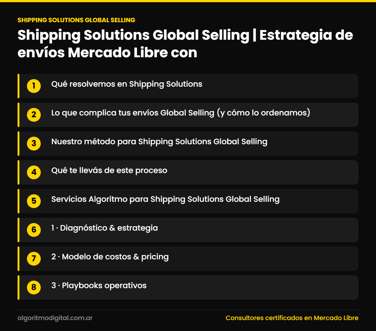Shipping solutions global selling — Shipping Solutions Global Selling | Estrategia de envíos Mercado Libre con