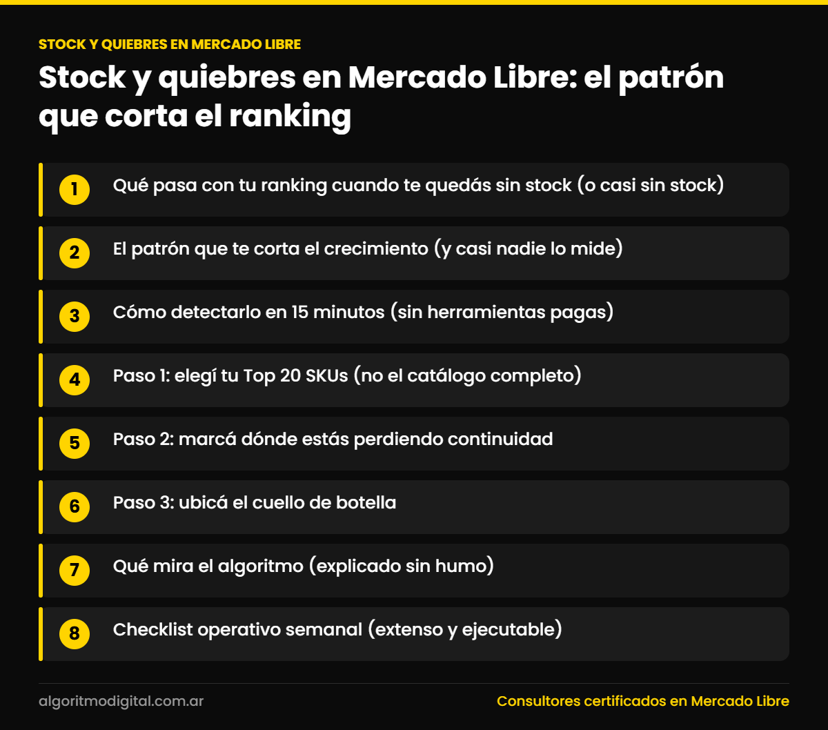 Stock y quiebres en mercado libre — Stock y quiebres en Mercado Libre: el patrón que corta el ranking