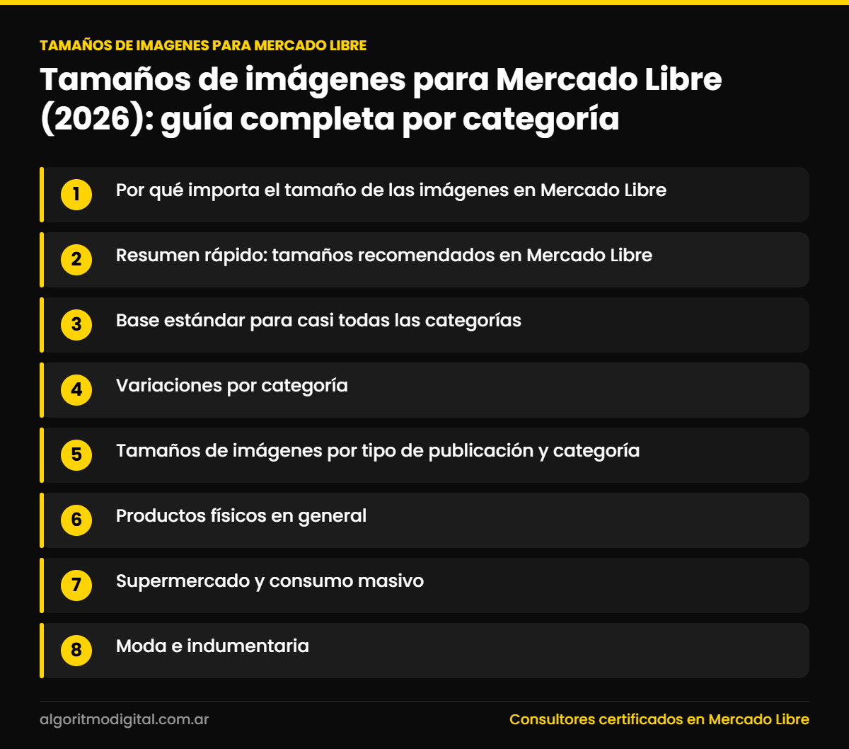 Tamanos de imagenes para mercado libre — Tamaños de imágenes para Mercado Libre (2026): guía completa por categoría
