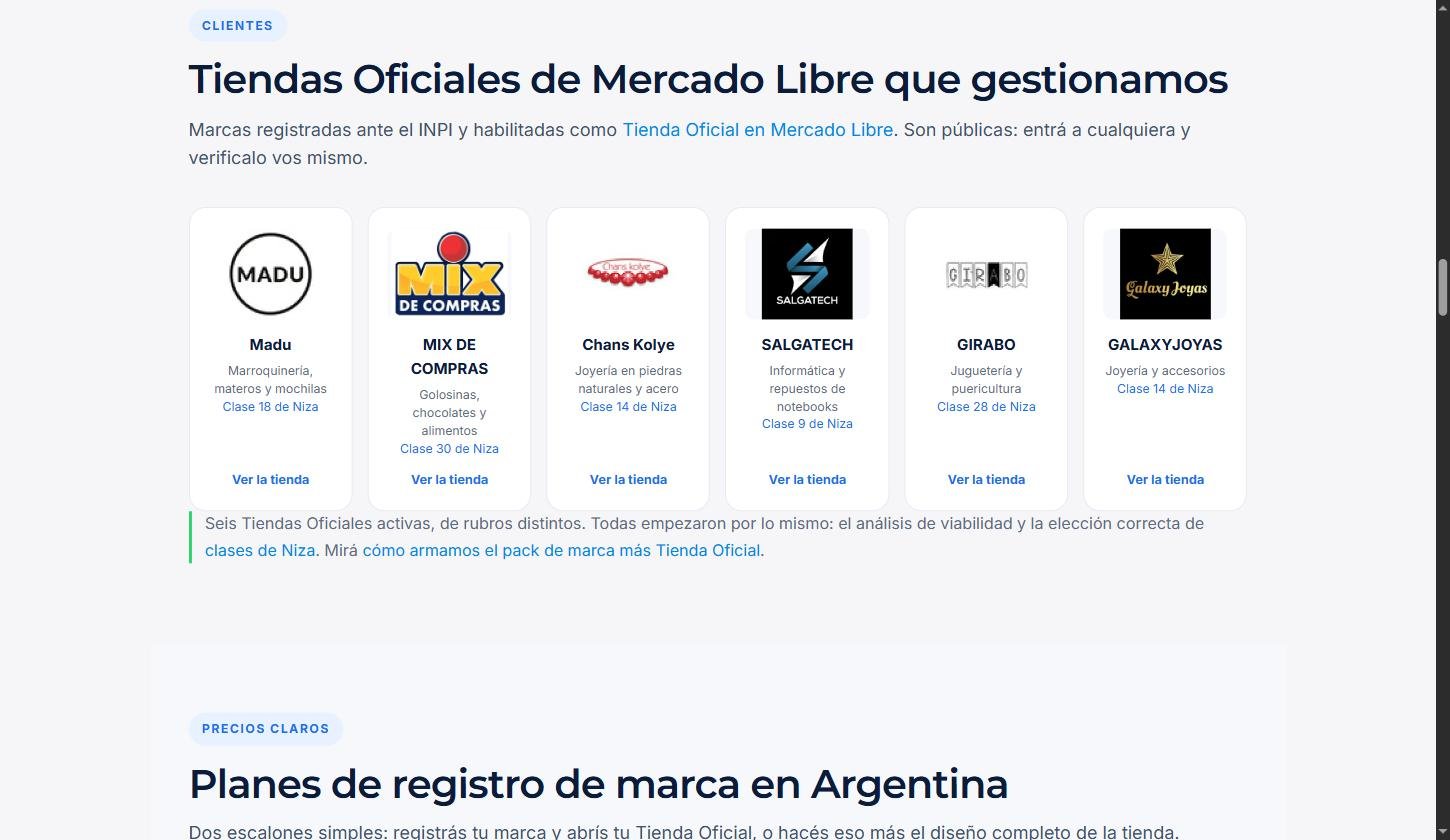 Tiendas Oficiales de Mercado Libre gestionadas por Tu Marca Registrada: Madu, Mix de Compras, Chans Kolye, Salgatech, Girabo y Galaxyjoyas